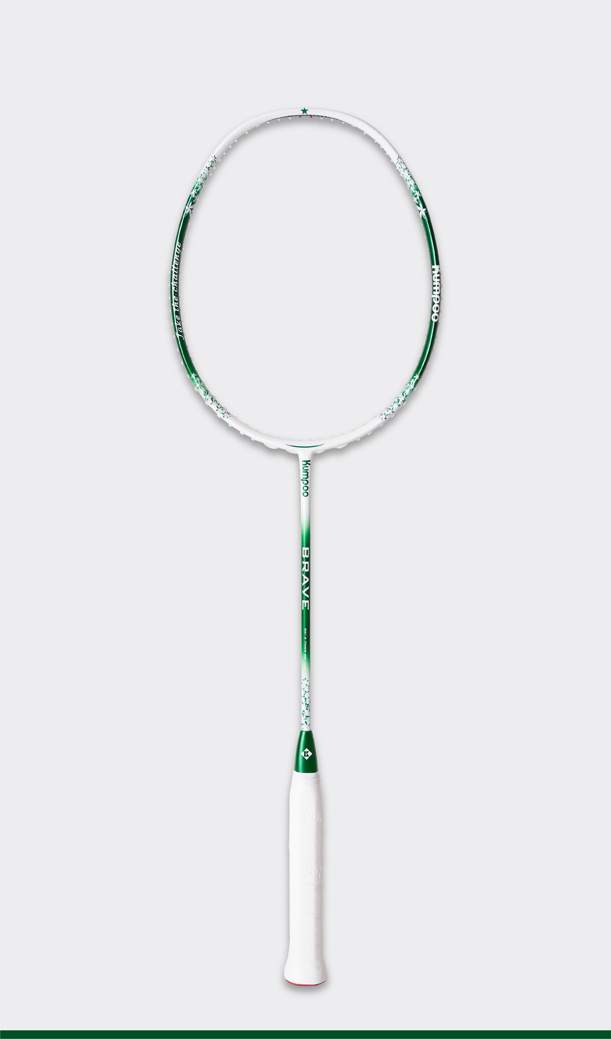 Kumpoo Brave unstrung badminton racket with a sleek black frame and lightweight design, ready for stringing and play.