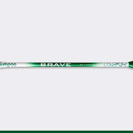 Kumpoo Brave unstrung badminton racket with a lightweight frame and ergonomic grip, ready for stringing and play.