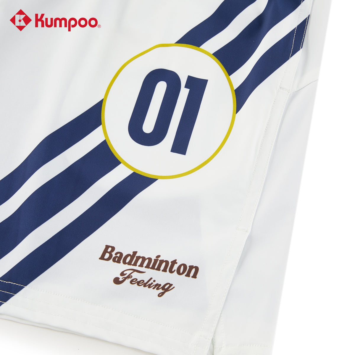 Kumpoo CryingCenter men's badminton shorts in black with white accents, lightweight athletic shorts with elastic waistband.