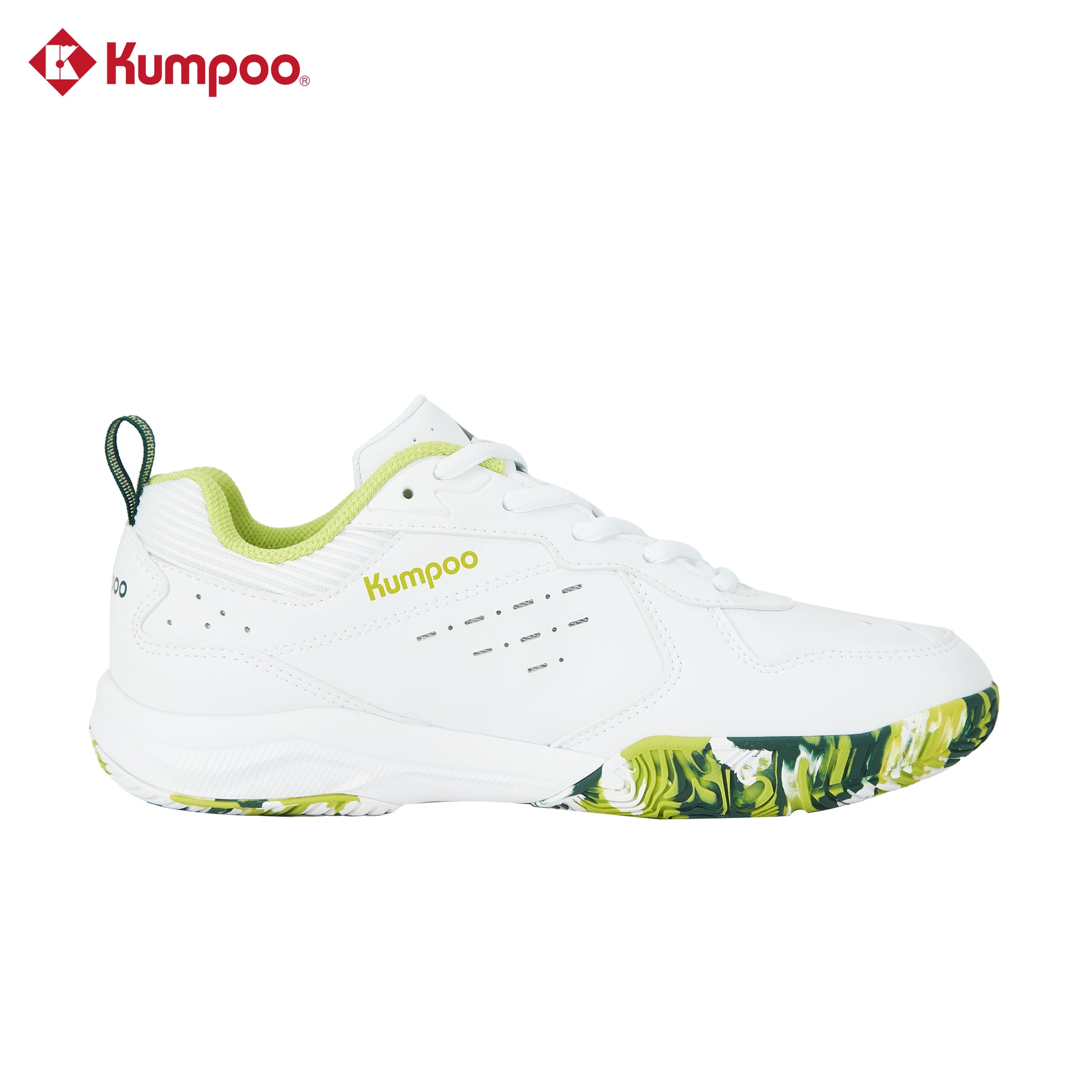 Kumpoo KH-E317 badminton shoes with black and white design, lightweight athletic footwear for court sports.
