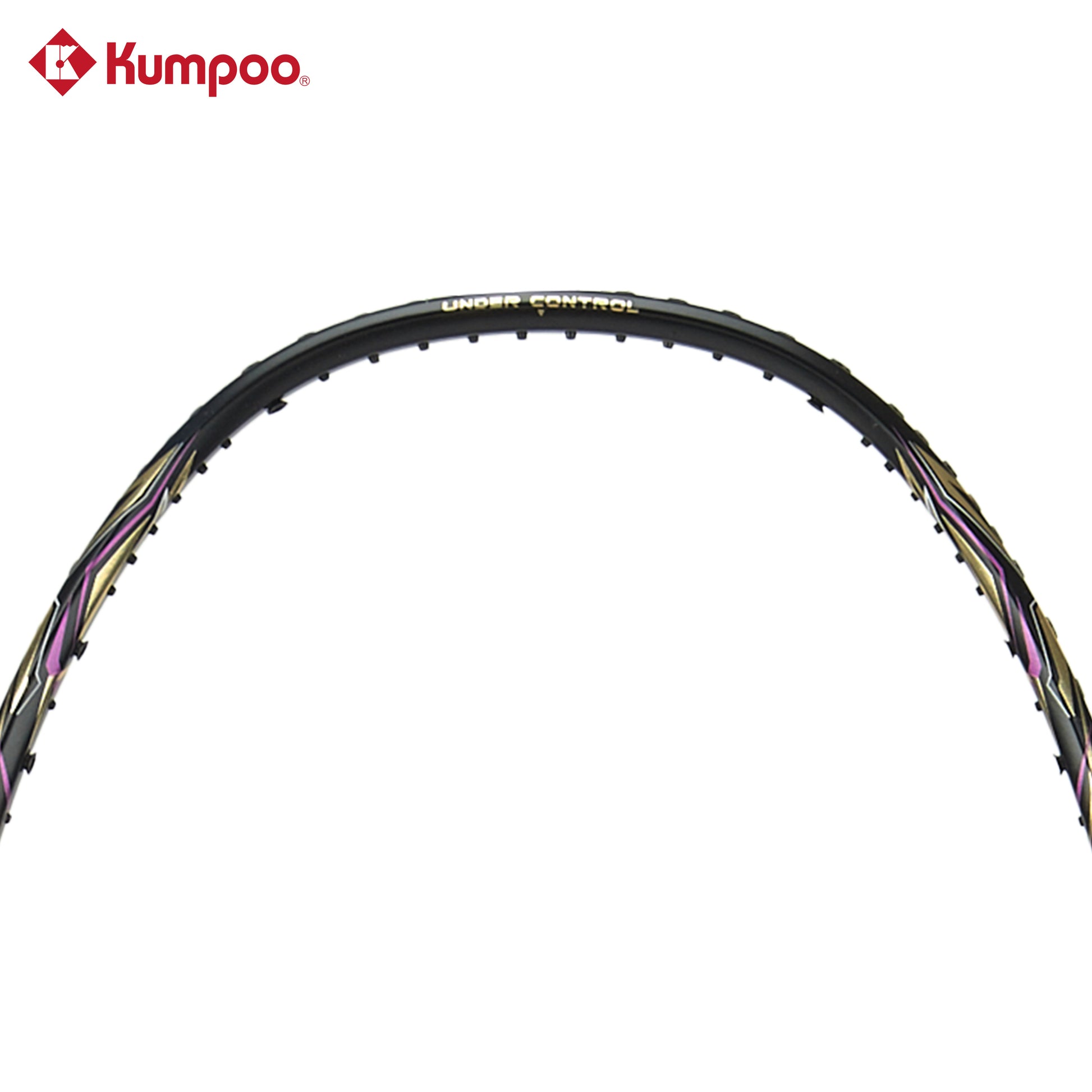 Kumpoo Hyper Shot Hexagon unstrung badminton racket with hexagon-shaped frame and lightweight design for competitive play.