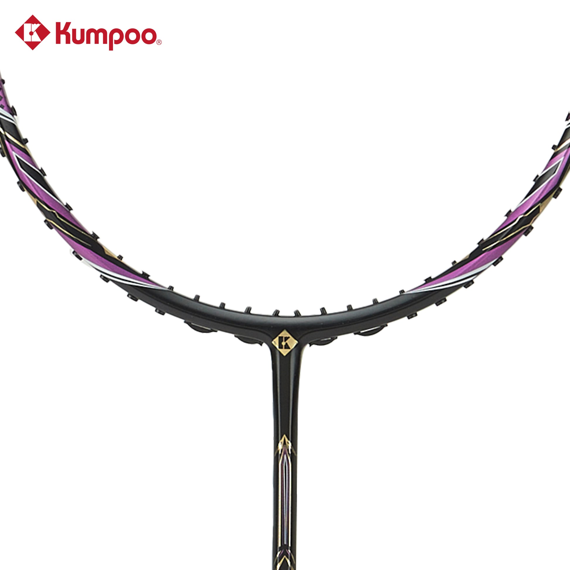 Kumpoo Hyper Shot Hexagon unstrung badminton racket with hexagon frame design and lightweight construction for enhanced performance.