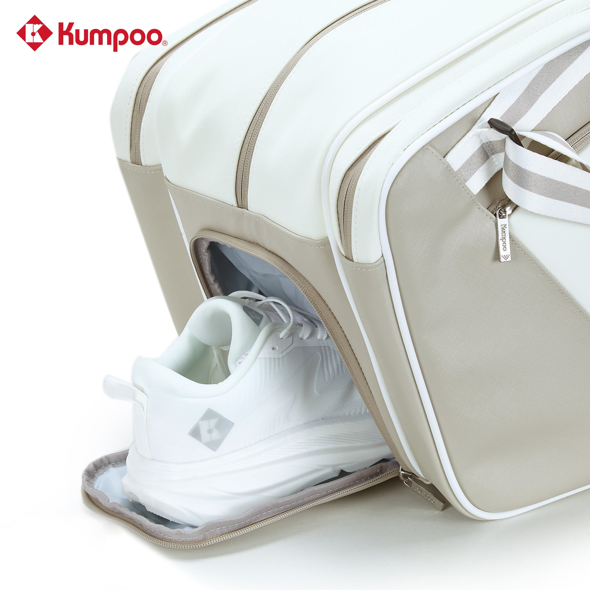Kumpoo KB-691 badminton bag with multiple compartments and shoulder strap, designed for carrying badminton rackets and gear.