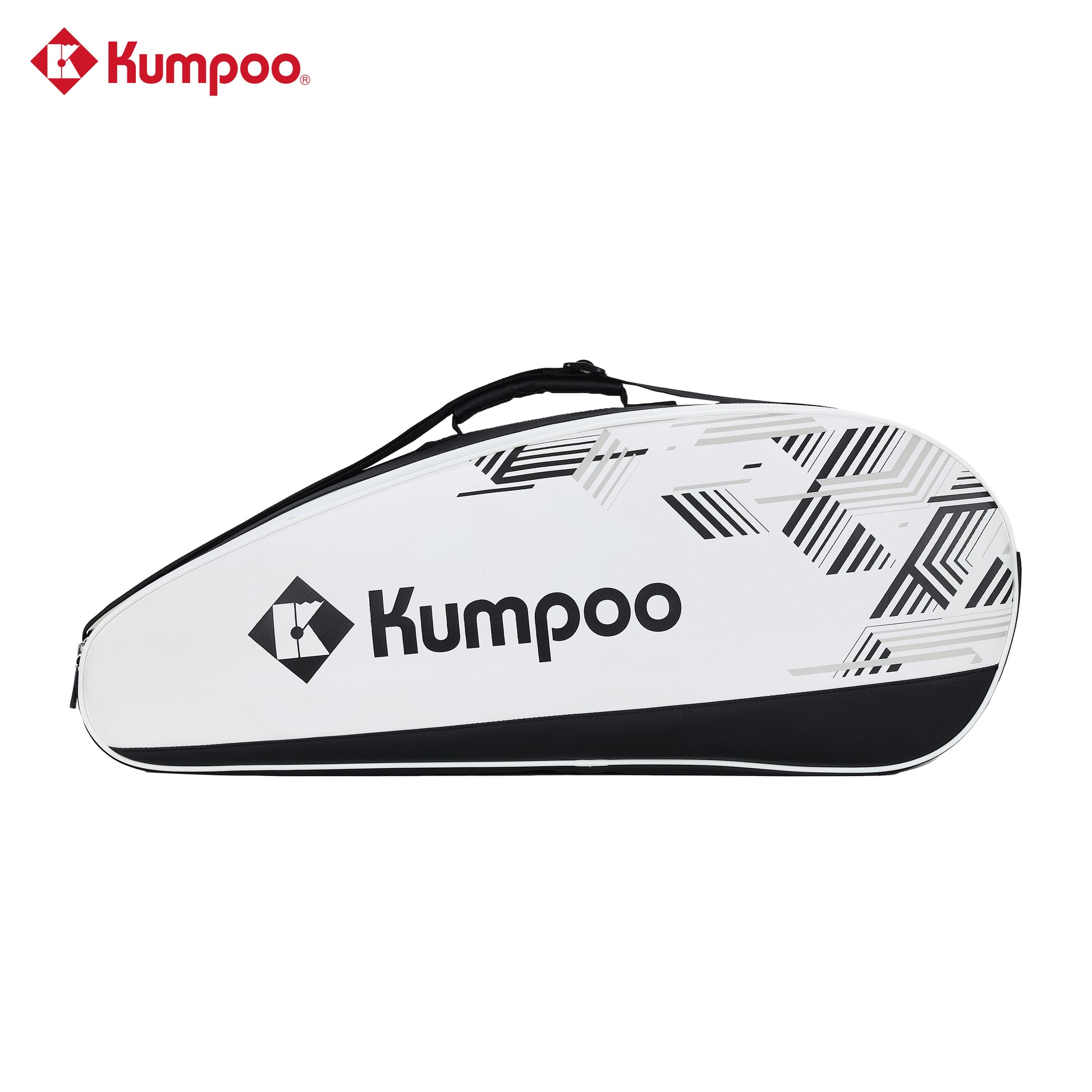 Kumpoo KB-631 badminton bag with multiple compartments and shoulder strap for easy carrying and storage of rackets.