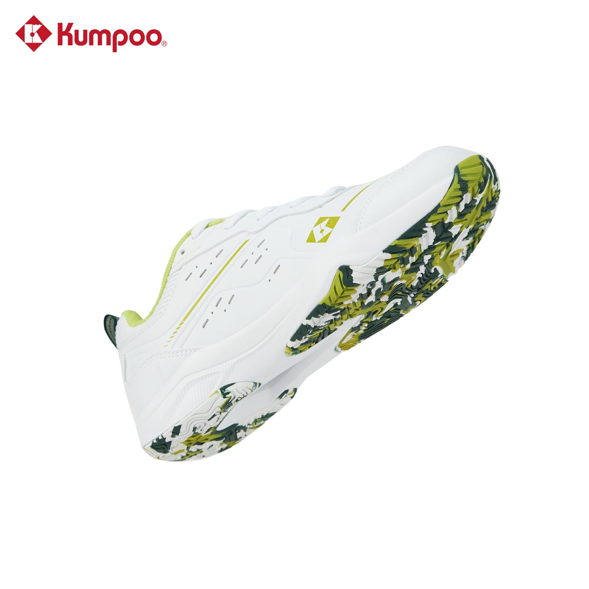 Kumpoo KH-E317 badminton shoes in black with white accents, featuring a lightweight design and non-slip sole for court play.