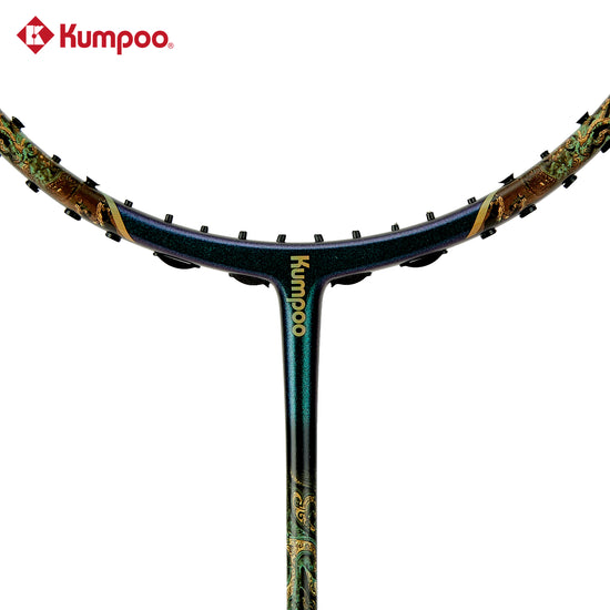 Kumpoo GF-SH(4U5) unstrung badminton racket showing the lightweight frame and grip, ideal for competitive play.