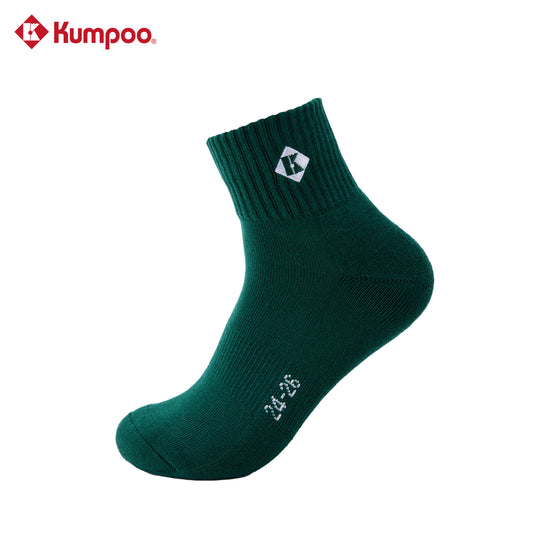 Kumpoo KSO-507.25th socks, white athletic socks with black accents, featuring the Kumpoo logo and cushioned ankle support.