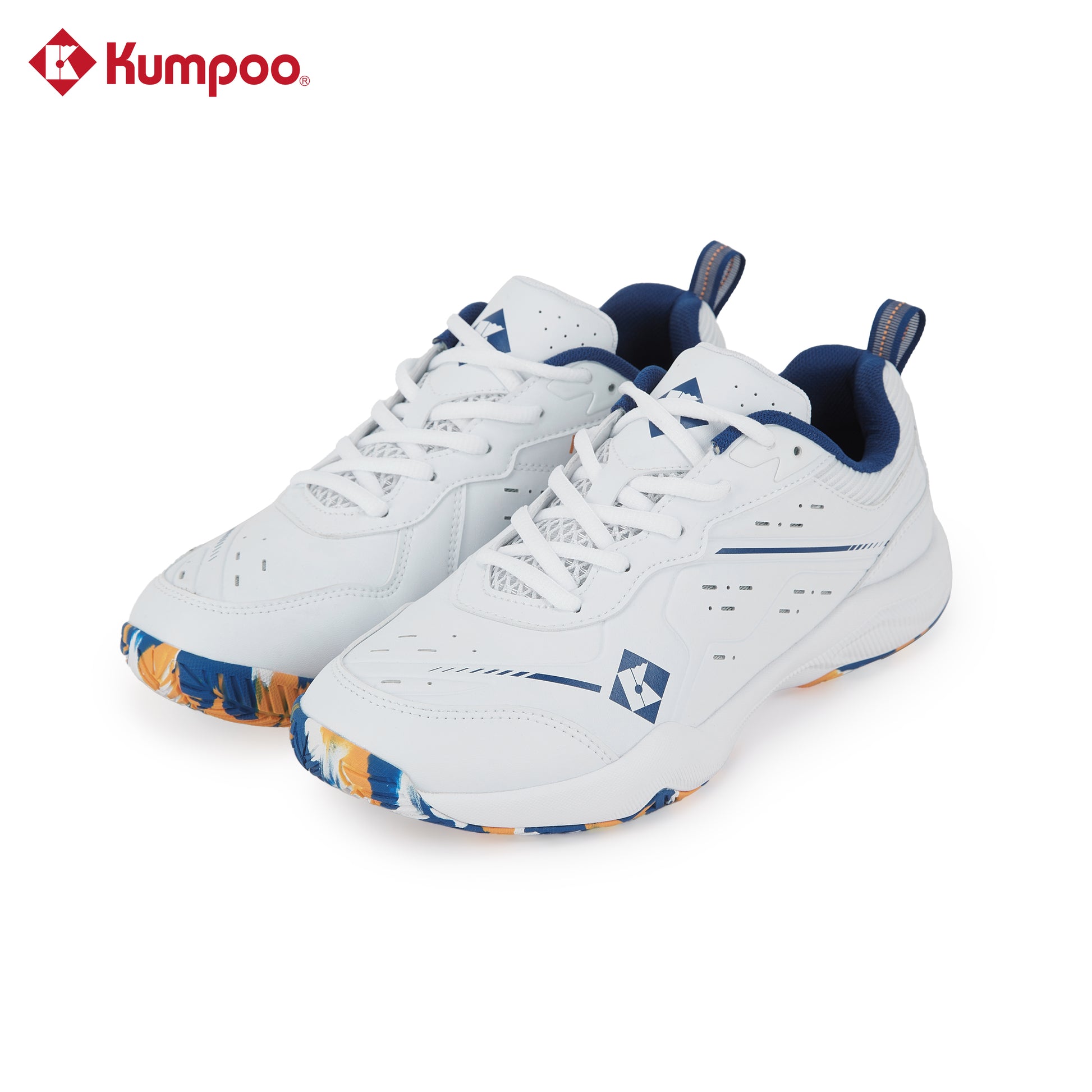 Kumpoo KH-E317 badminton shoes with white and black design, lightweight athletic footwear for indoor court play.