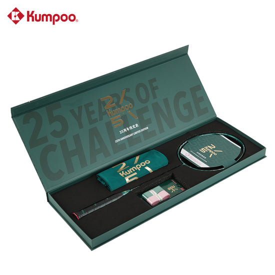 Kumpoo 2300 Daren 25th unstrung badminton racket with a sleek frame, lightweight design, and grip ready for play.