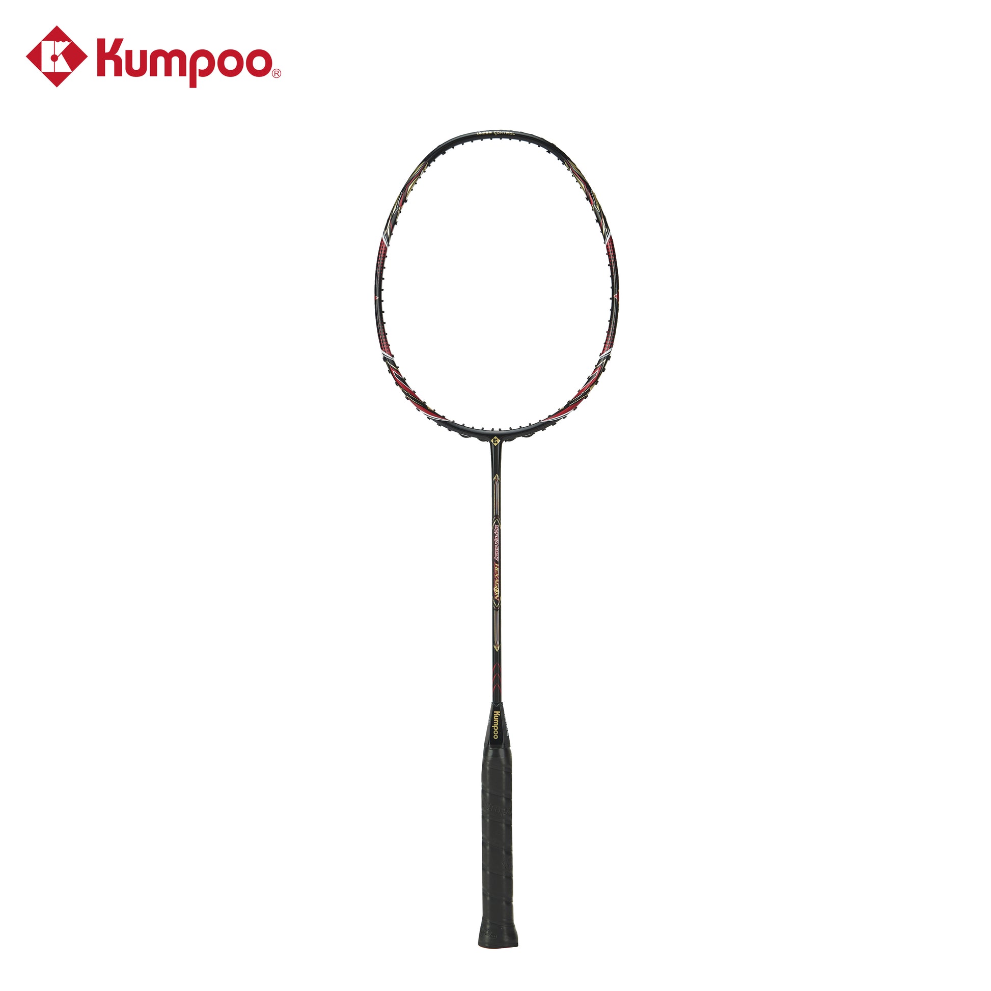 Kumpoo Hyper Shot Hexagon unstrung badminton racket with hexagonal frame design, lightweight and designed for competitive play