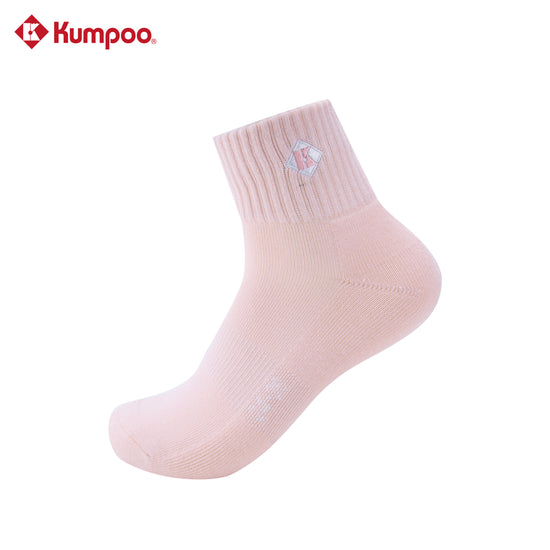 Kumpoo KSO-507.25th socks, white athletic socks with black and gray accents, displayed flat on a white background.