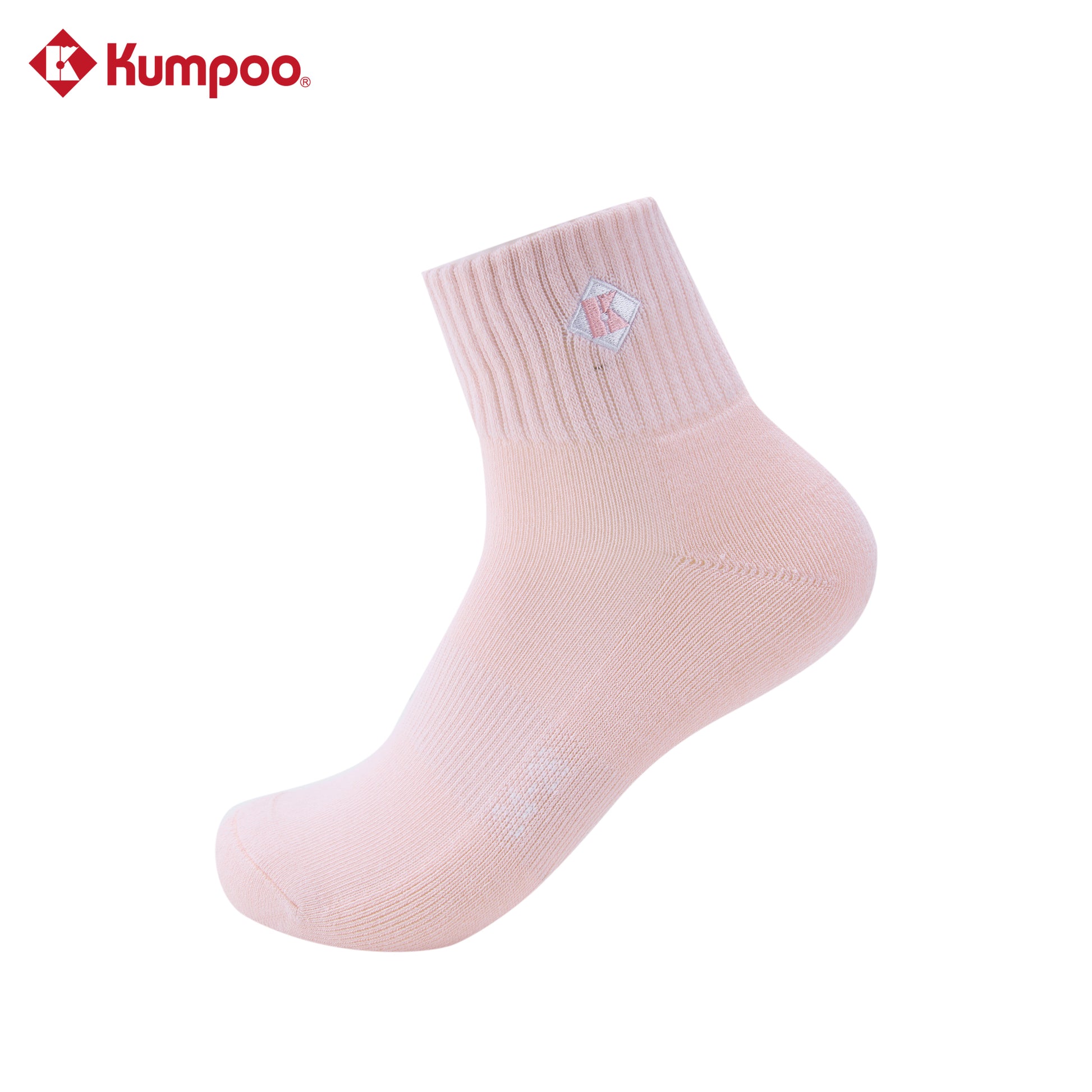 Kumpoo KSO-507.25th socks, white athletic socks with black and gray accents, displayed flat on a white background.