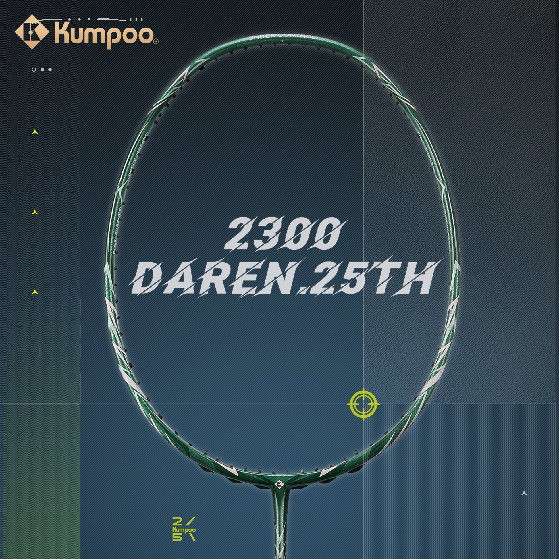 Kumpoo 2300 Daren 25th unstrung badminton racket with lightweight frame and ergonomic handle for better grip and control.
