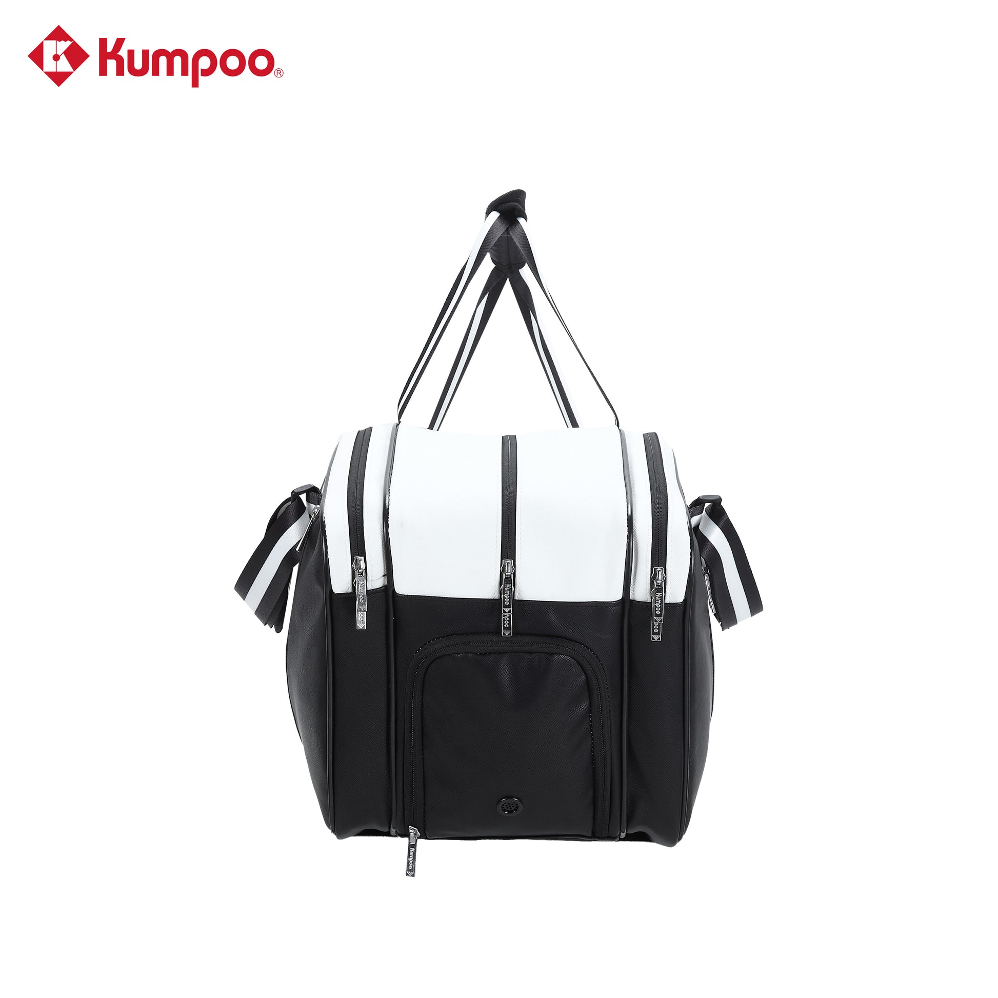 Kumpoo KB-691 badminton bag with multiple compartments, black and red design, suitable for carrying badminton rackets and accessories.