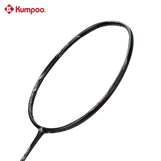 Kumpoo KZ-10 (4U5) unstrung badminton racket with black and red frame, lightweight design, and grip handle for competitive play.