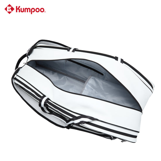 Kumpoo KB-691 badminton bag with multiple compartments and adjustable shoulder straps, designed for carrying badminton rackets and gear.