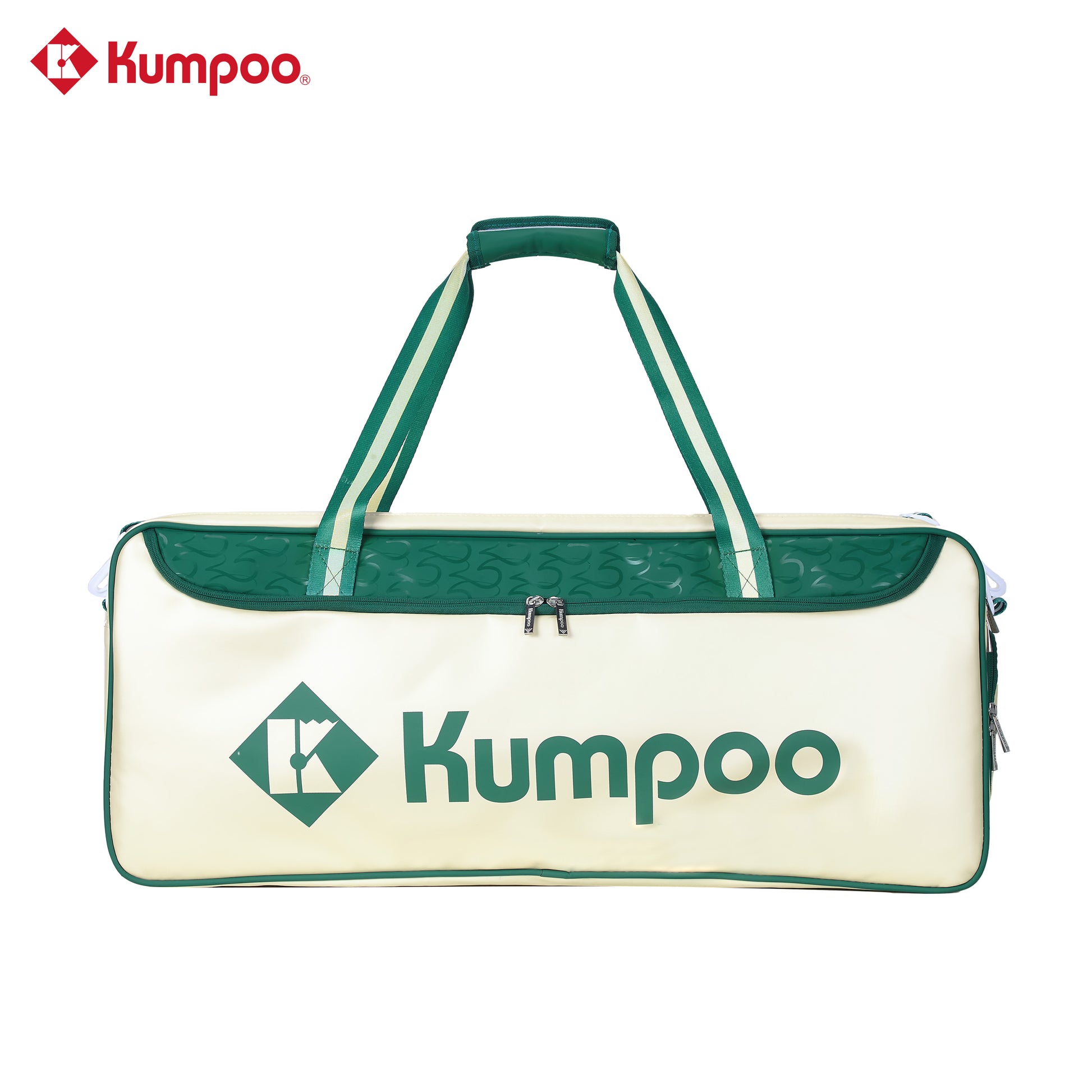 Kumpoo KB-566.25th badminton bag with multiple compartments, black and gray design, and adjustable shoulder straps.