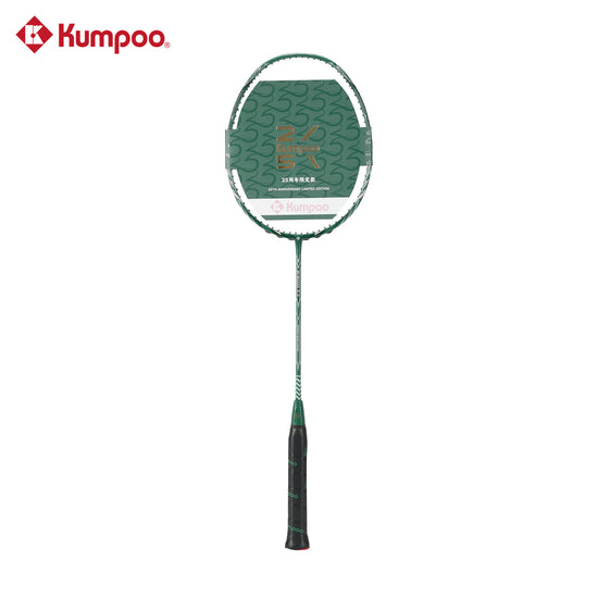 Kumpoo 2300 Daren 25th unstrung badminton racket with black and red frame and grip, ready for stringing and play.