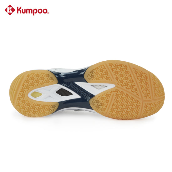 Kumpoo KH-G805 Lite Pro badminton shoes in black and white with cushioned soles and supportive design for athletes.