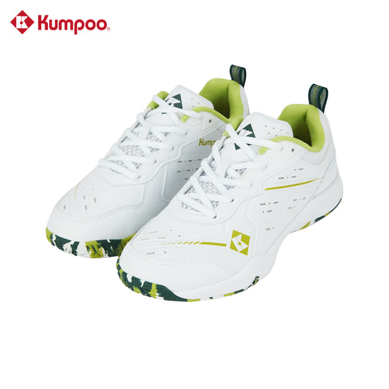 Kumpoo KH-E317 badminton shoes in black with white accents, featuring a cushioned sole and breathable upper for active play.