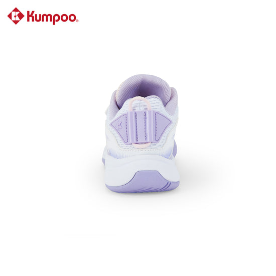 Kumpoo KHS-J20 Junior badminton shoes in black and white with cushioned soles, designed for young players.