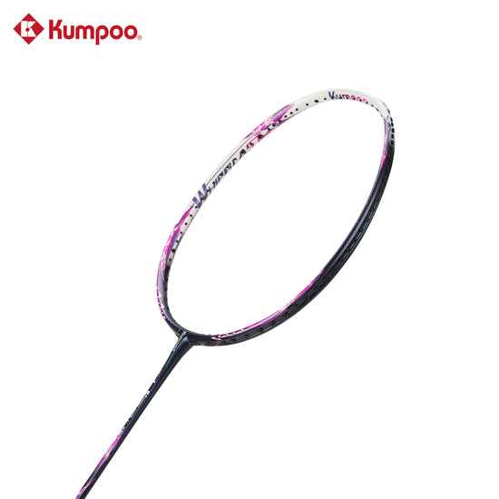 Kumpoo Whipblast K7 badminton racket unstrung, lightweight graphite frame with red and black design, suitable for competitive play