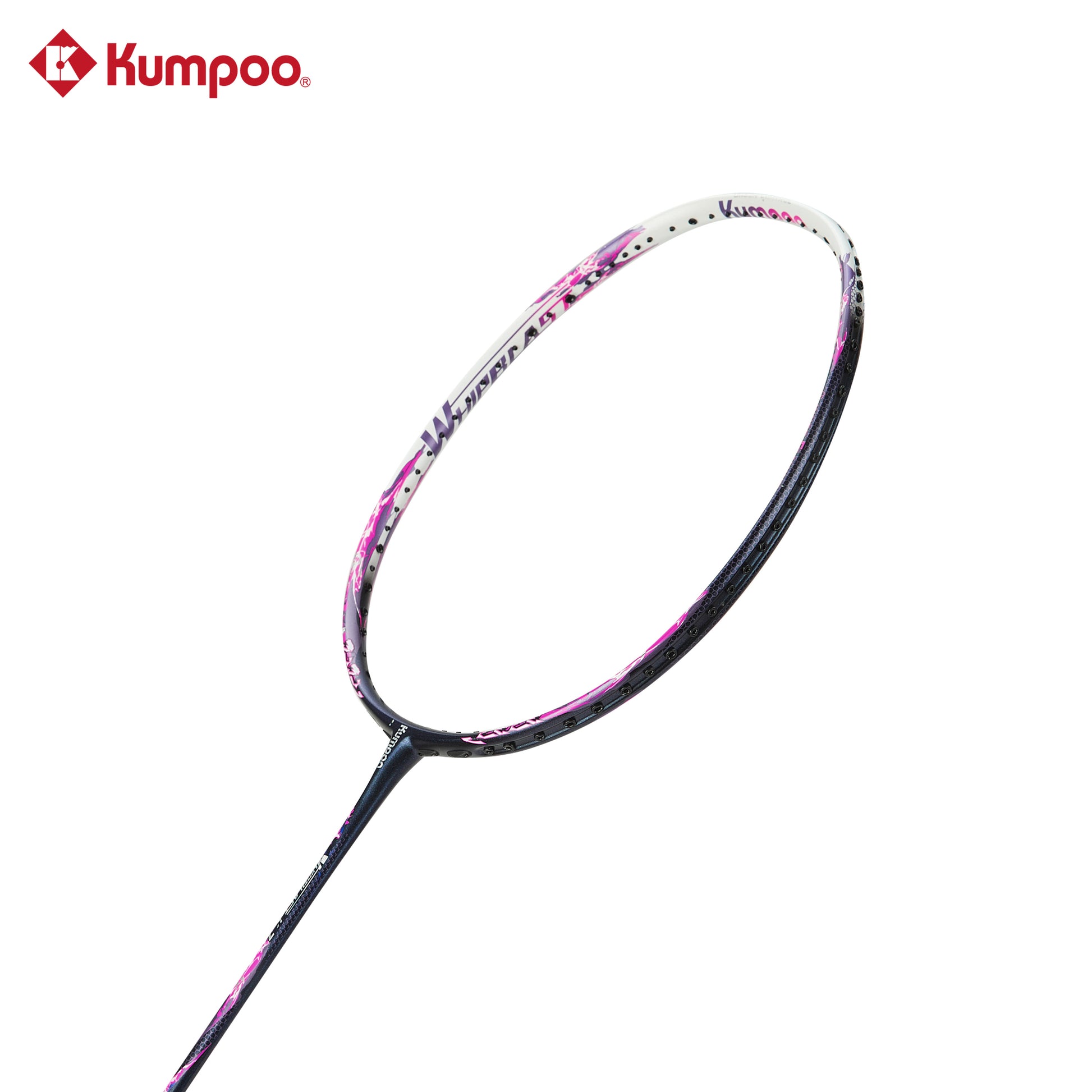 Kumpoo Whipblast K7 badminton racket unstrung, lightweight graphite frame with red and black design, suitable for competitive play