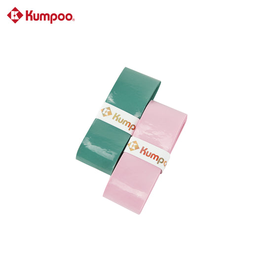 Kumpoo KG-17.25th badminton grip in black, showing textured surface and adhesive backing for secure racket handling.