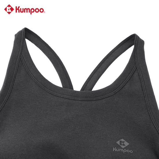 Kumpoo K261W-4122 women's T-shirt in black, casual short-sleeve top, made from soft fabric, displayed on a hanger.
