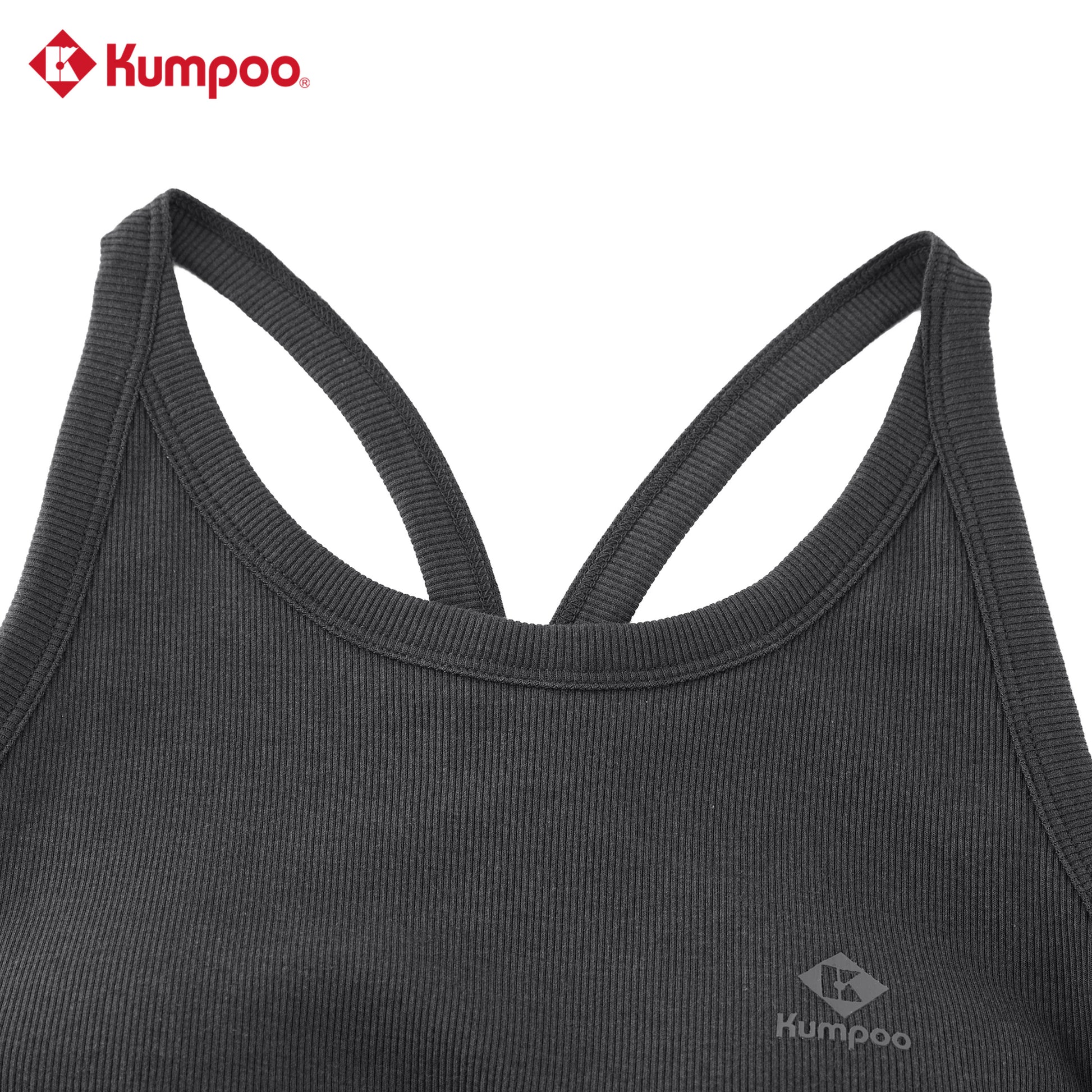 Kumpoo K261W-4122 women's T-shirt in black, casual short-sleeve top, made from soft fabric, displayed on a hanger.