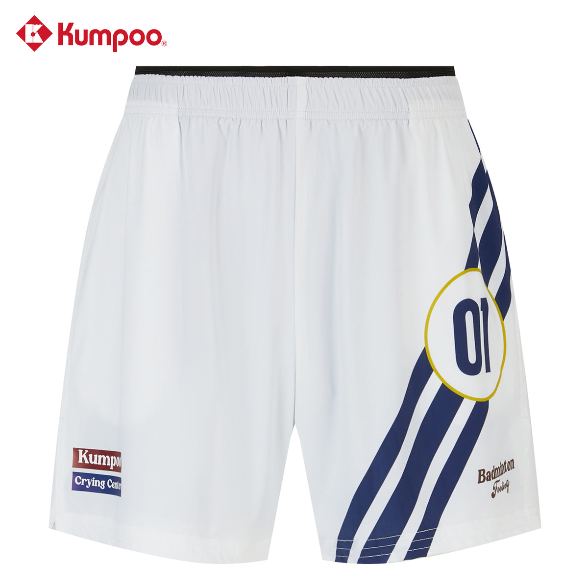 Kumpoo CryingCenter men's badminton shorts in black with side mesh panels and elastic waistband, designed for athletic comfort.