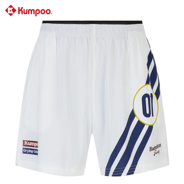 Kumpoo CryingCenter men's badminton shorts in black with side mesh panels and elastic waistband, designed for athletic comfort.