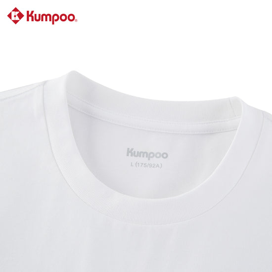 Kumpoo K261M-1240 men's T-shirt in black, casual cotton top with short sleeves and crew neckline, displayed on a hanger.