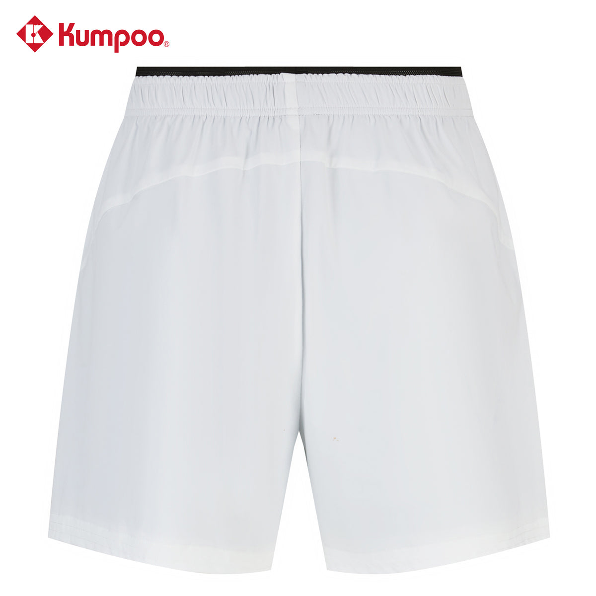 Kumpoo CryingCenter men's badminton shorts in black with white accents, lightweight athletic design, front and side view.
