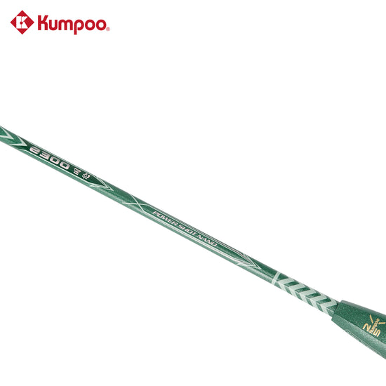 Kumpoo 2300 Daren 25th unstrung badminton racket with black and red frame, lightweight design, and grip handle.