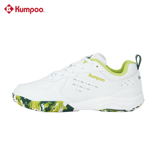Kumpoo KH-E317 badminton shoes in black and white with cushioned soles, designed for agility and comfort on the court.