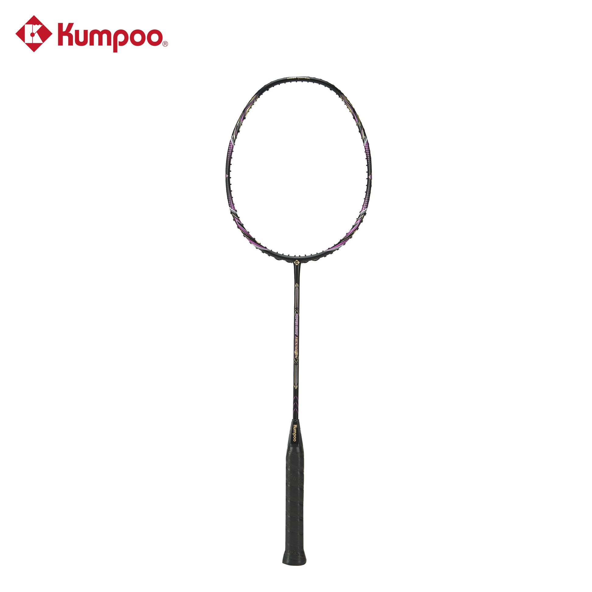 Kumpoo Hyper Shot Hexagon unstrung badminton racket with hexagonal frame design, lightweight and suitable for competitive play.