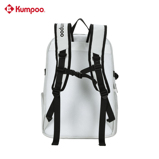 Kumpoo KB-624 badminton backpack with multiple compartments, adjustable straps, and durable black fabric for sports gear storage.