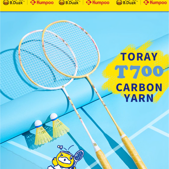 Kumpoo B.Duck cute unstrung badminton racket with colorful design and lightweight frame, ideal for casual play and beginners.