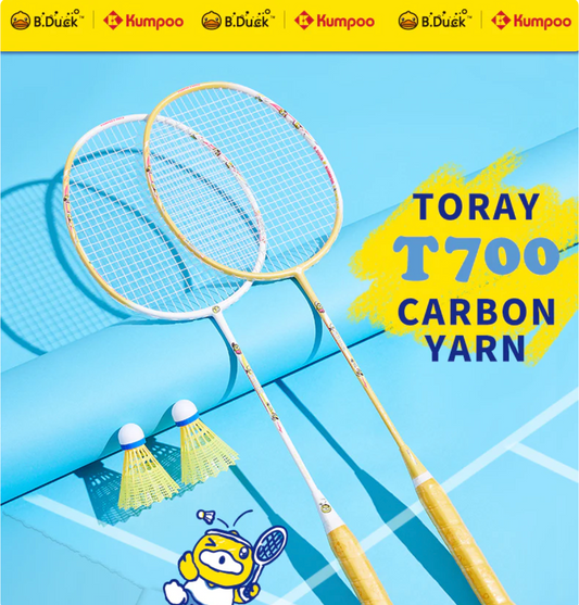 Kumpoo B.Duck cute unstrung badminton racket with colorful design and lightweight frame, ideal for casual play and beginners.
