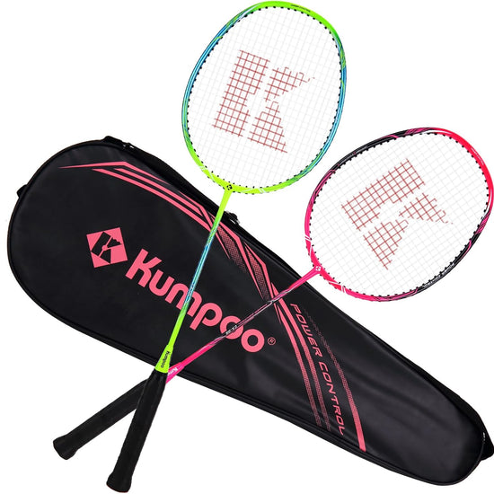 Kumpoo CA-06 beginner pre-strung badminton racket set with two lightweight rackets, ideal for recreational play and practice.
