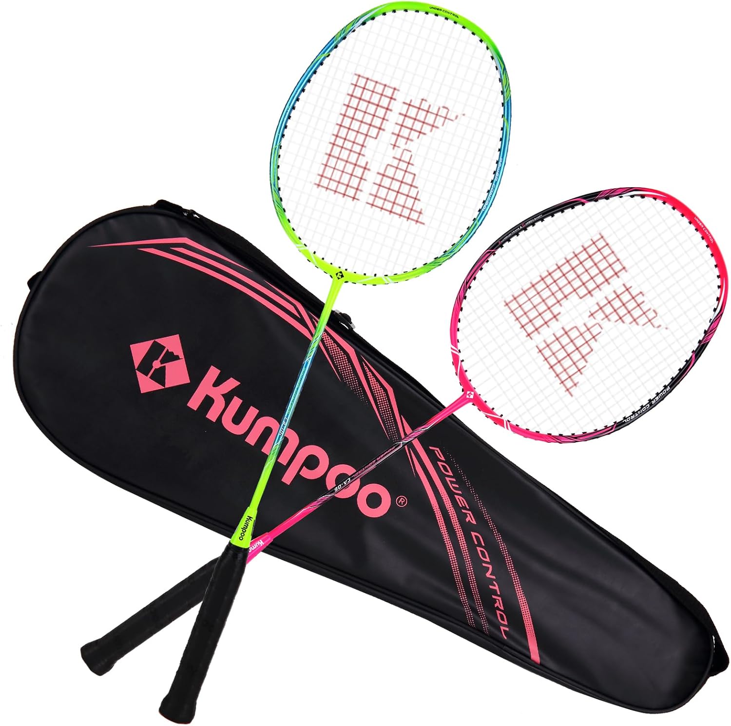 Kumpoo CA-06 beginner pre-strung badminton racket set with two lightweight rackets, ideal for recreational play and practice.