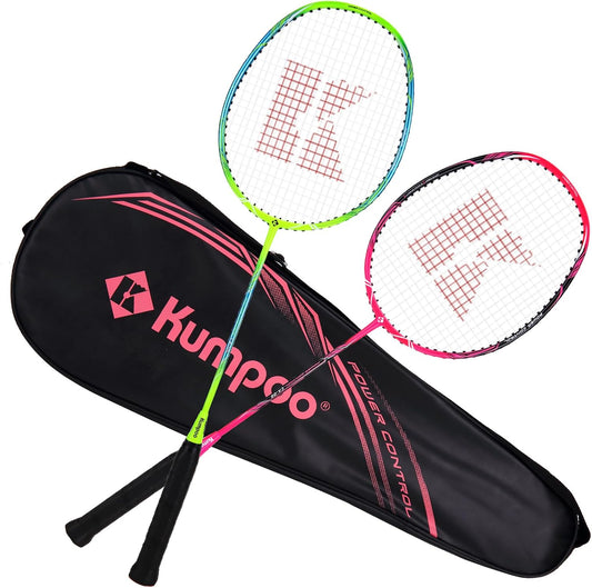 Kumpoo CA-06 beginner pre-strung badminton racket set with two lightweight rackets, ideal for recreational play and practice.