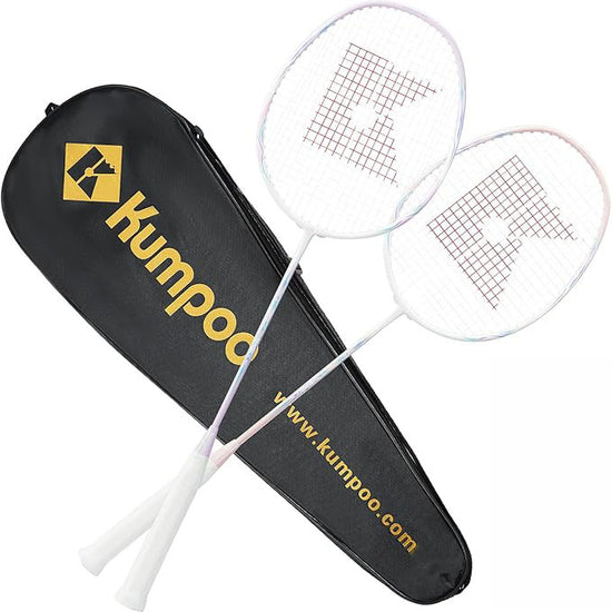 Kumpoo E30 (LX+) pink and purple beginner pre-strung badminton racket set with two lightweight rackets for beginners.