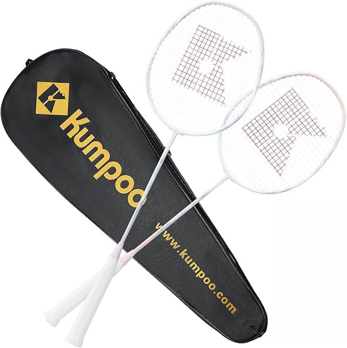 Kumpoo E30 (LX+) pink and purple beginner pre-strung badminton racket set with two lightweight rackets for beginners.