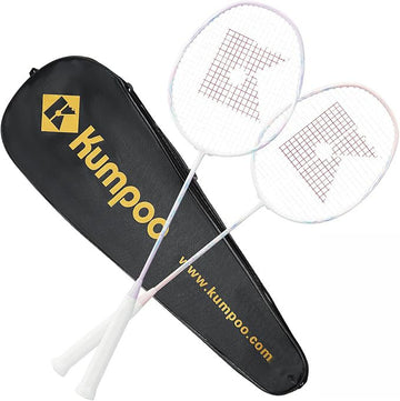 Kumpoo E30 (LX+) pink and purple beginner pre-strung badminton racket set with two lightweight rackets for beginners.