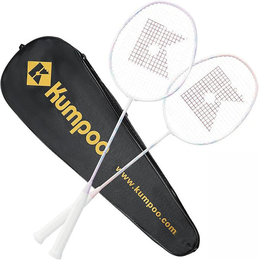 Kumpoo E30 (LX+) pink and purple beginner pre-strung badminton racket set with two lightweight rackets for beginners.