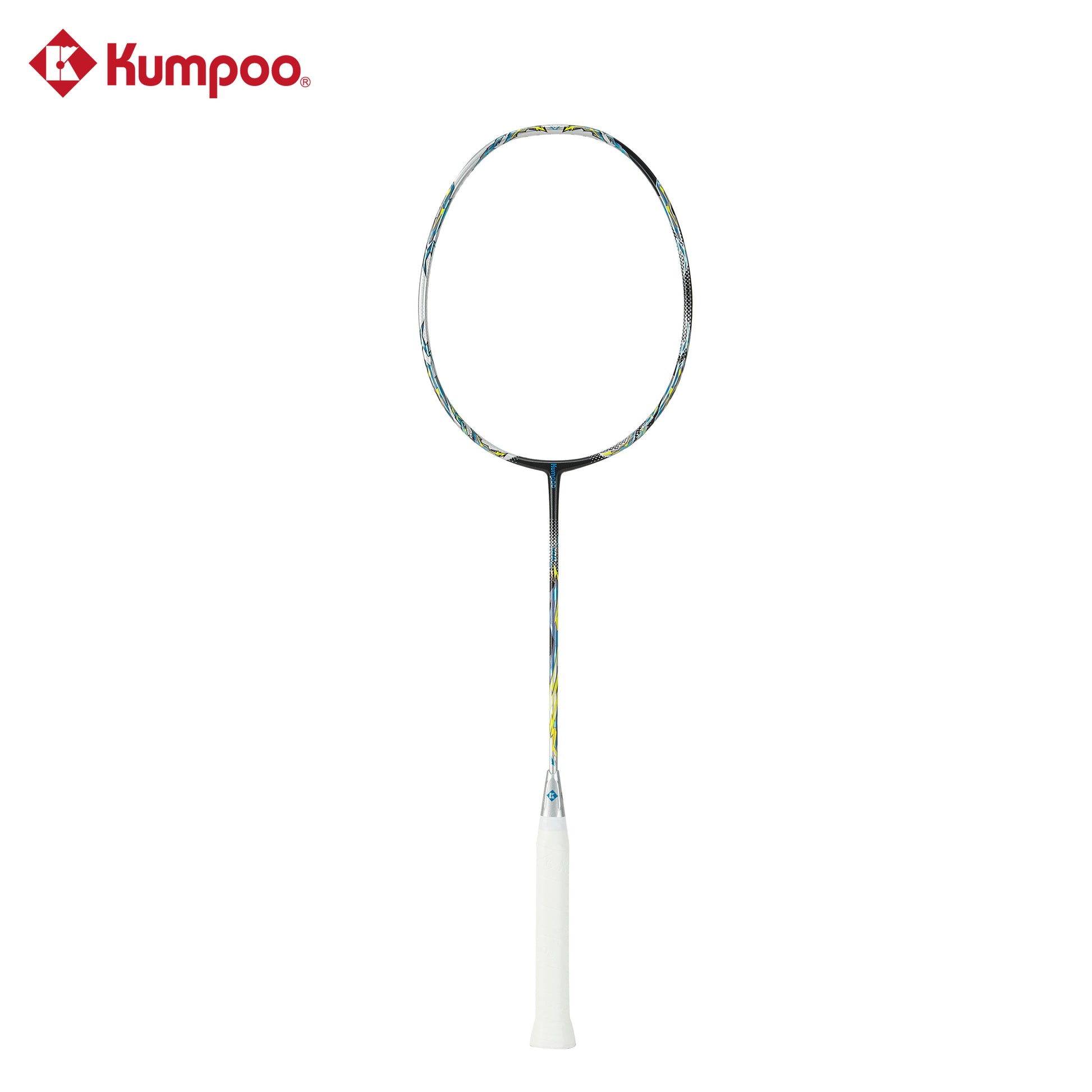 Unstrung Kumpoo EX100 badminton racket with a sleek frame and grip, designed for competitive play and agility.