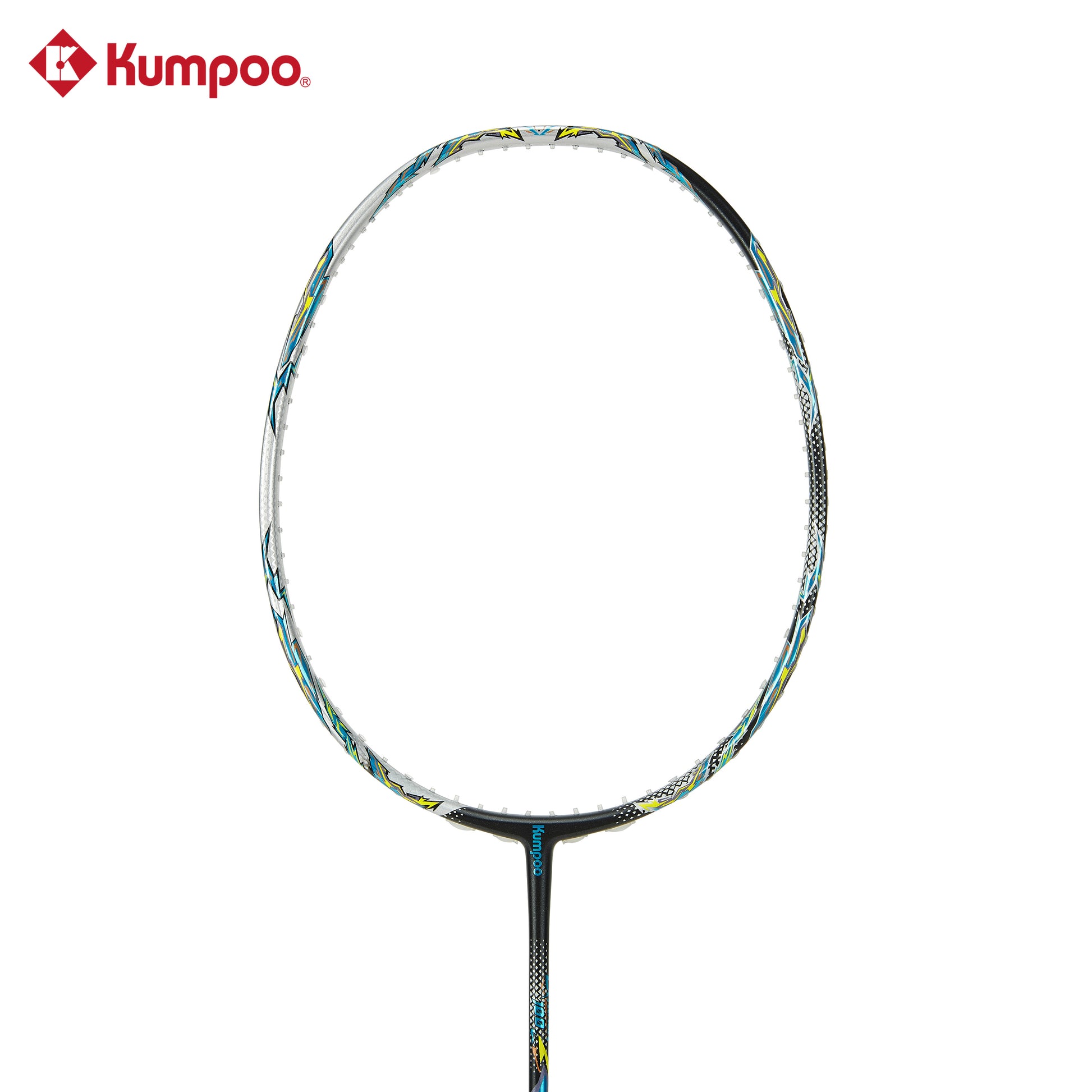 Kumpoo EX100 unstrung badminton racket with lightweight frame and graphite shaft, ready for customization and gameplay.