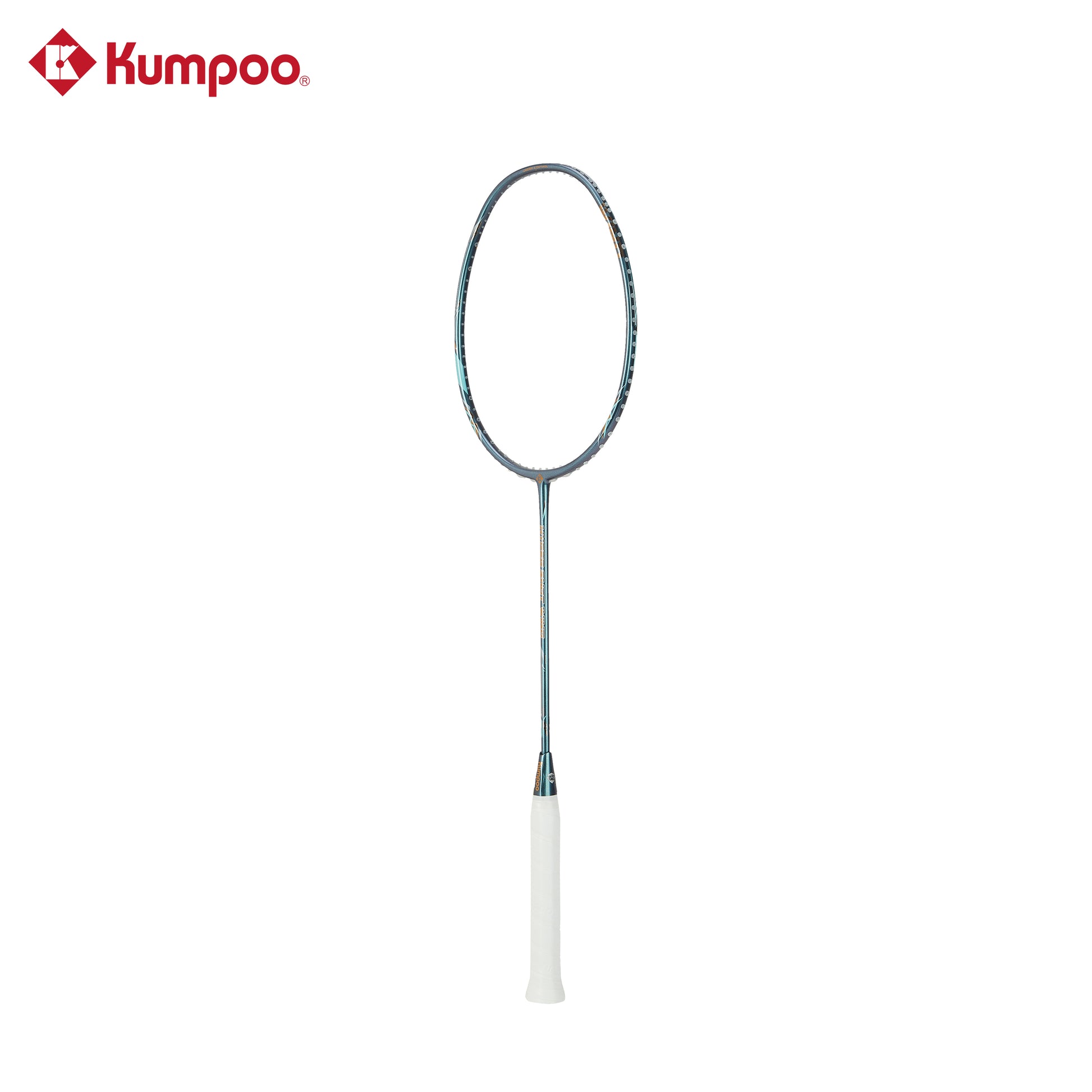 Blue Kumpoo Hyper Shot Wind unstrung badminton racket with a sleek frame and grip, designed for lightweight and powerful play.